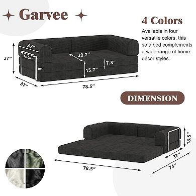 Corduroy Sleeper Sofa Bed with High-Density Foam - Fixed Frame Convertible Sofa for Living Room