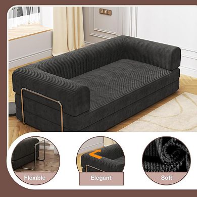 Corduroy Sleeper Sofa Bed with High-Density Foam - Fixed Frame Convertible Sofa for Living Room