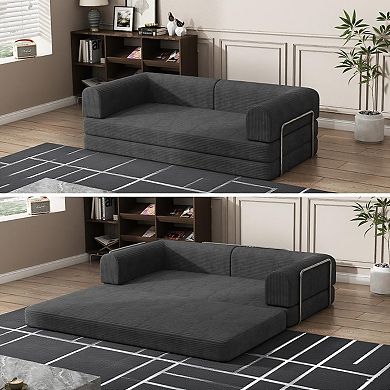 Corduroy Sleeper Sofa Bed with High-Density Foam - Fixed Frame Convertible Sofa for Living Room