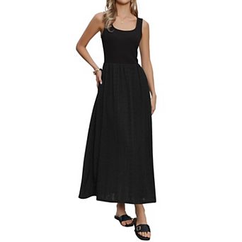 Midi Dress for Women's Sleeveless Square Neck Casual Swing Summer Boho Tank Dress