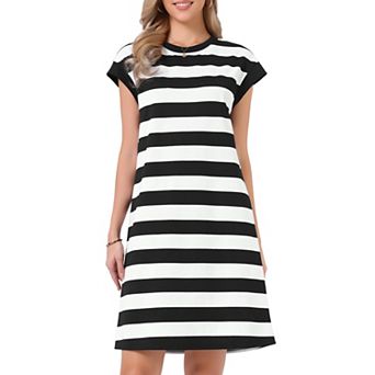 Striped Dress for Women Crew Neck Cap Sleeve Color Block Casual Summer Tshirt Dresses