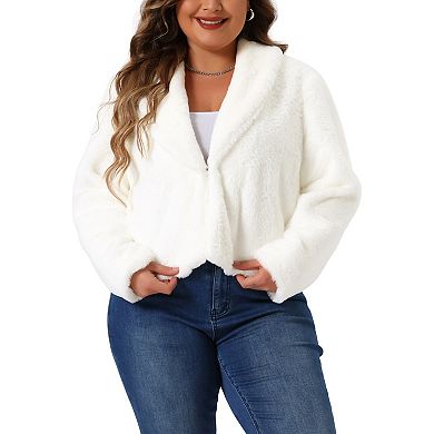 Women's Plus Size Jacket Cropped Lapel Shrug Long Sleeve Faux Fur Fluffy Coat