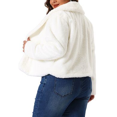 Women's Plus Size Jacket Cropped Lapel Shrug Long Sleeve Faux Fur Fluffy Coat