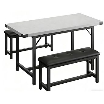Extendable 3 pc Dining Set with Table and 2 Benches, Space-Saving for 4-6 People