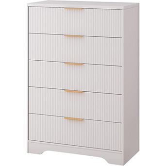 Fluted 5-Drawer Dresser with Gold Handles, 46" Tall Modern Wood Storage for Bedroom, Living Room