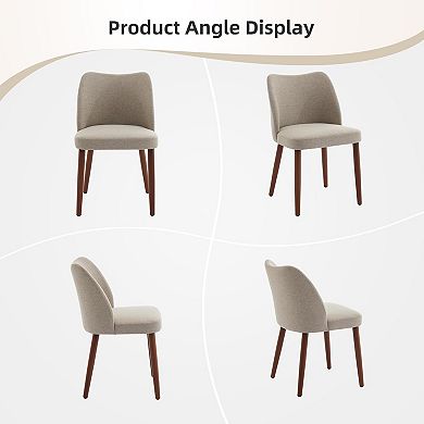 Dining Chairs Set of 2, Linen Upholstered with Thick Cushions & Wood Legs