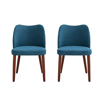 Dining Chairs Set of 2, Linen Upholstered with Thick Cushions & Wood Legs