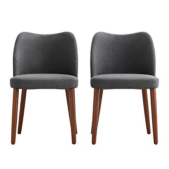 Dining Chairs Set of 2, Linen Upholstered with Thick Cushions & Wood Legs