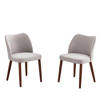 Dining Chairs Set of 2, Linen Upholstered with Thick Cushions & Wood Legs