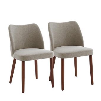 Dining Chairs Set of 2, Linen Upholstered with Thick Cushions & Wood Legs