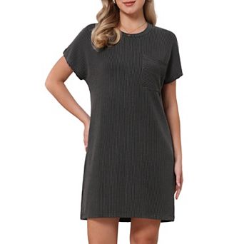 Striped t Shirt Dresses for Women's Summer Crew Neck Short Sleeve Casual Shift Mini Dress