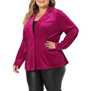 Women's Plus Size Velvet Blazers V Neck Notched Lapel Blazer
