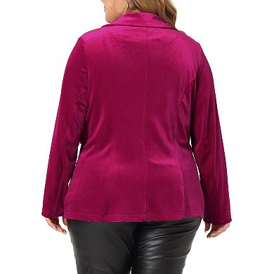 Women's Plus Size Velvet Blazers V Neck Notched Lapel Blazer