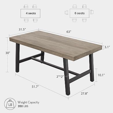 4-6 Person Industrial Dining Table, 62.99" Long Wood & Metal Rectangular Table for Kitchen