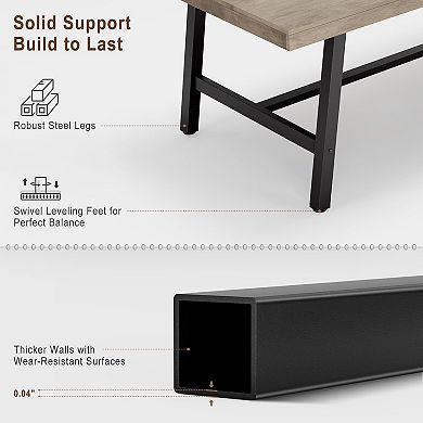4-6 Person Industrial Dining Table, 62.99" Long Wood & Metal Rectangular Table for Kitchen