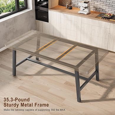 4-6 Person Industrial Dining Table, 62.99" Long Wood & Metal Rectangular Table for Kitchen