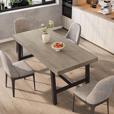 4-6 Person Industrial Dining Table, 62.99" Long Wood & Metal Rectangular Table for Kitchen