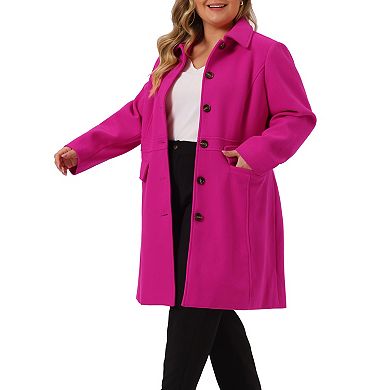 Women's Plus Size Contrast Collar Single Breasted Long Coat