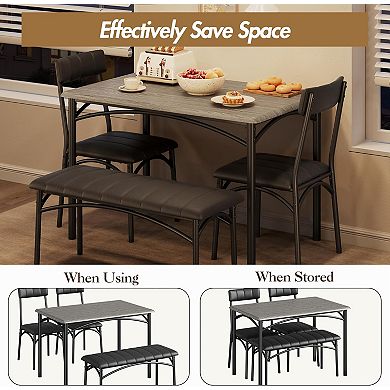 4-Piece Dining Set with Bench, 2 Chairs, Rectangular Table for Apartments and Breakfast Nook