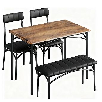 4 pc Dining Set with Bench, 2 Chairs, Rectangular Table for Apartments and Breakfast Nook