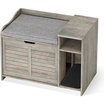 Cat Litter Box Enclosure with Top Opening, Cushion - Modern Wood Hidden Litter Box Cabinet