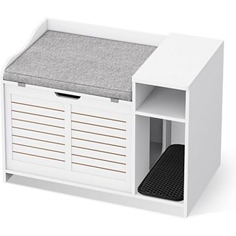 Cat Litter Box Enclosure with Top Opening, Cushion - Modern Wood Hidden Litter Box Cabinet