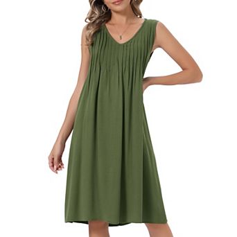 Pleated Dress for Women's Casual Sleeveless Midi Swing Sundress V Neck Tank Dresses