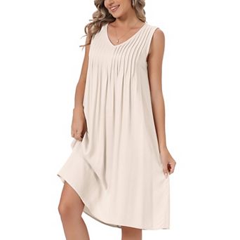 Pleated Dress for Women's Casual Sleeveless Midi Swing Sundress V Neck Tank Dresses