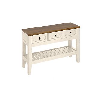 47" Console Table with Drawers, Farmhouse Rustic Entryway Table with Bottom Shelf and Solid Wood Leg