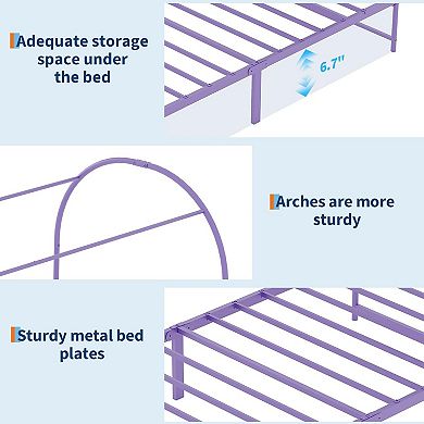 Kids Twin Canopy Bed Frame - Upholstered Headboard, Metal Platform with Strong Slats, Easy Assembly