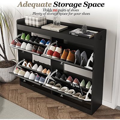 4-Drawer Flip Shoe Cabinet - Narrow Freestanding Storage with