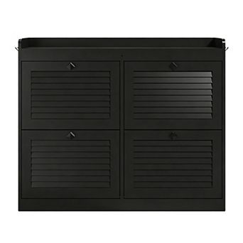 4-Drawer Flip Shoe Cabinet - Narrow Freestanding Storage with Wooden Legs for Entryway, Hallway