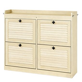4-Drawer Flip Shoe Cabinet - Narrow Freestanding Storage with Wooden Legs for Entryway, Hallway