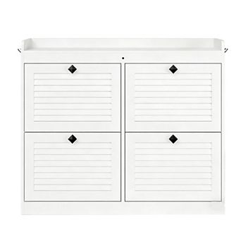 4-Drawer Flip Shoe Cabinet - Narrow Freestanding Storage with Wooden Legs for Entryway, Hallway