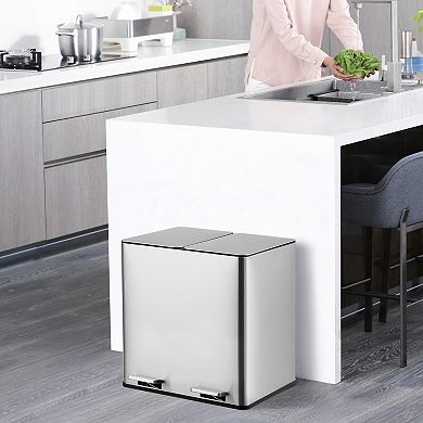 Garvee 30L Stainless Steel Step Trash Cans with Removable Inner Buckets for Home