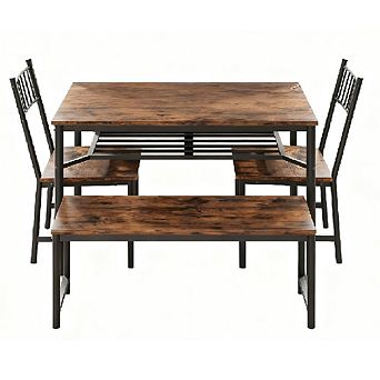 4 pc Farmhouse Dining Set with Storage and Bench, Rectangular Table for Small Spaces