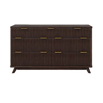 Fluted 7-Drawer Dresser with Curved Profile, 54" Wide Modern Wood Storage Cabinet for Bedroom