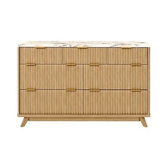 Fluted 7-Drawer Dresser with Curved Profile, 54" Wide Modern Wood Storage Cabinet for Bedroom