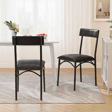 PU Leather Dining Chairs Set of 2, Upholstered Back Kitchen Chairs, Easy Assembly