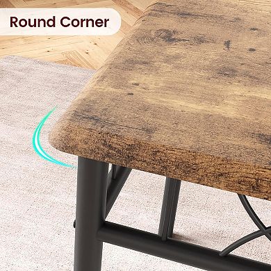 Industrial Dining Table Set for 4, Wood Top & Metal Legs, Compact Design for Kitchen & Living Room