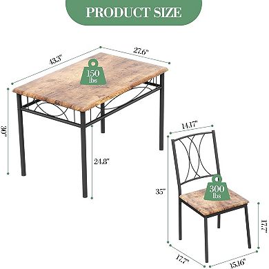 Industrial Dining Table Set for 4, Wood Top & Metal Legs, Compact Design for Kitchen & Living Room