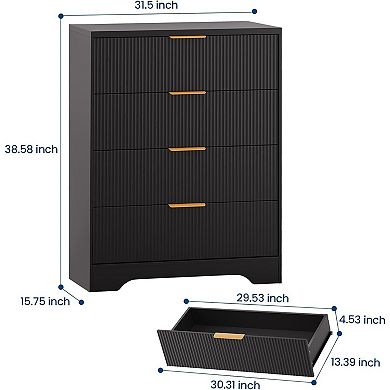 Wave Fluted Dresser with 4 Drawers - Tall Modern Wood Storage Organizer for Bedroom, Nursery