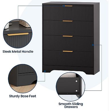 Wave Fluted Dresser with 4 Drawers - Tall Modern Wood Storage Organizer for Bedroom, Nursery