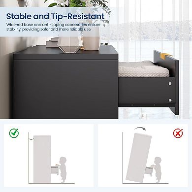 Wave Fluted Dresser with 4 Drawers - Tall Modern Wood Storage Organizer for Bedroom, Nursery