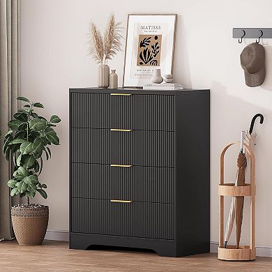 Wave Fluted Dresser with 4 Drawers - Tall Modern Wood Storage Organizer for Bedroom, Nursery