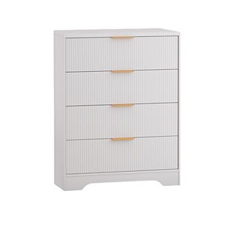 Wave Fluted Dresser with 4 Drawers - Tall Modern Wood Storage Organizer for Bedroom, Nursery
