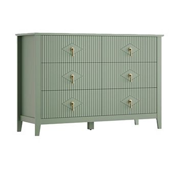 Fluted 6-Drawer Wood Dresser, 47.2" Wide Modern Storage Cabinet for Bedroom, Living Room & Entryway