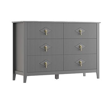 Fluted 6-Drawer Wood Dresser, 47.2" Wide Modern Storage Cabinet for Bedroom, Living Room & Entryway