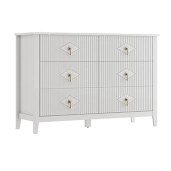 Fluted 6-Drawer Wood Dresser, 47.2" Wide Modern Storage Cabinet for Bedroom, Living Room & Entryway