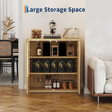 3-Tier Buffet Cabinet with Storage, Storage Cabinet with Double Fluted Doors & Adjustable Shelves